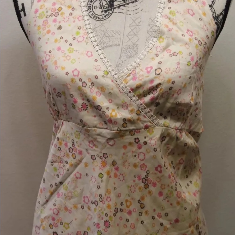 Buffalo David Bitton Women Halter Brown Floral Blouse Shirt L Lace Cotton Bikini